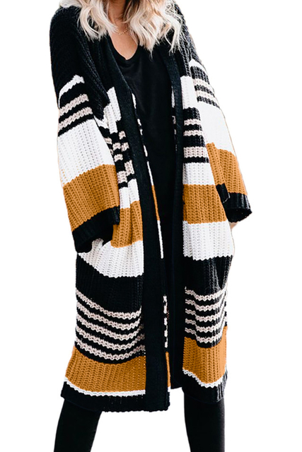 Stockpapa Pocketed Novelty Striped Chenille Sweater Cardigan