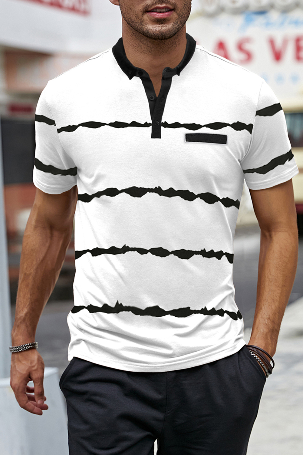 Striped Buttoned Mens Cool polo shirts, (7)