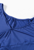 Stockpapa Blue V Neck Short Sleeve Ruffle Belted Midi Dress