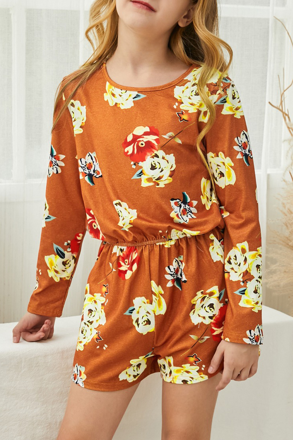 Girls' Floral Long Sleeve Allover Romper