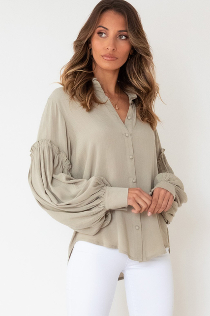 Stockpapa Ladies Ruffled Patchwork Bubble Sleeve Loose Shirt Clearance