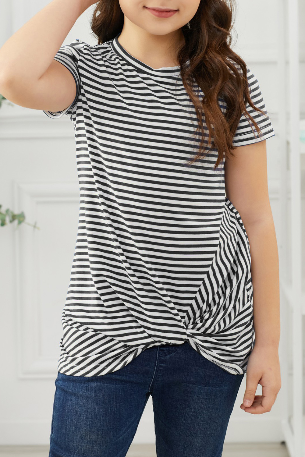 Girls Striped Longline Dress Tees