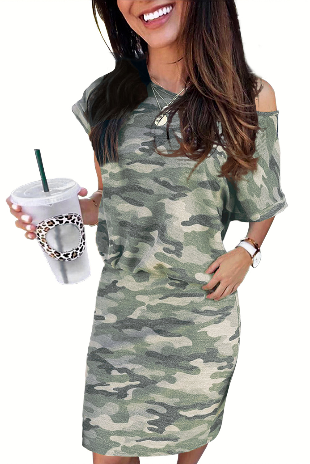 Ladies Camo Print Knit Dress