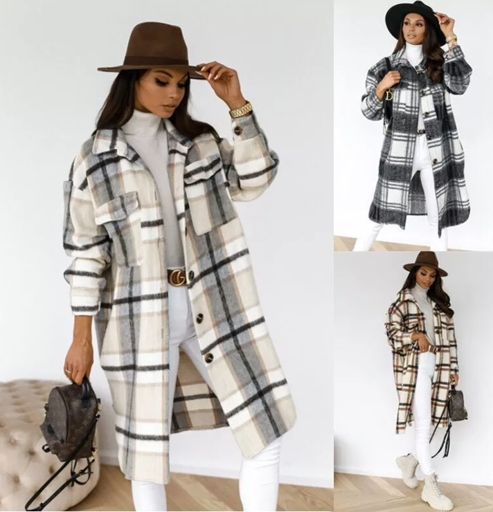 Ladies very high quality Longline plaid coats (9)