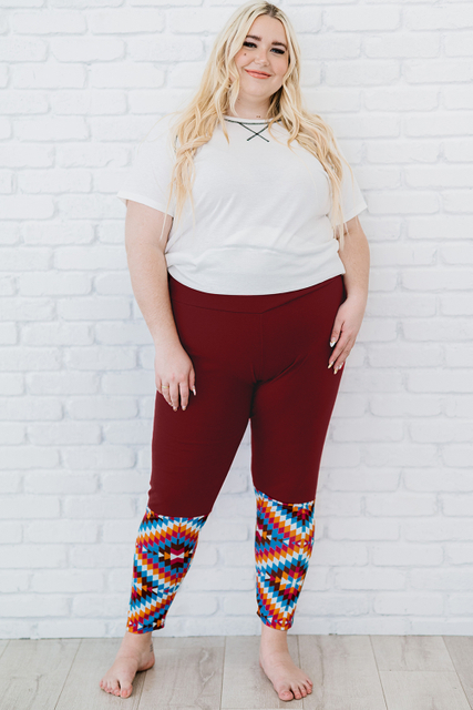 Stockpapa Red Aztec Splicing High Waist Plus Size Pants