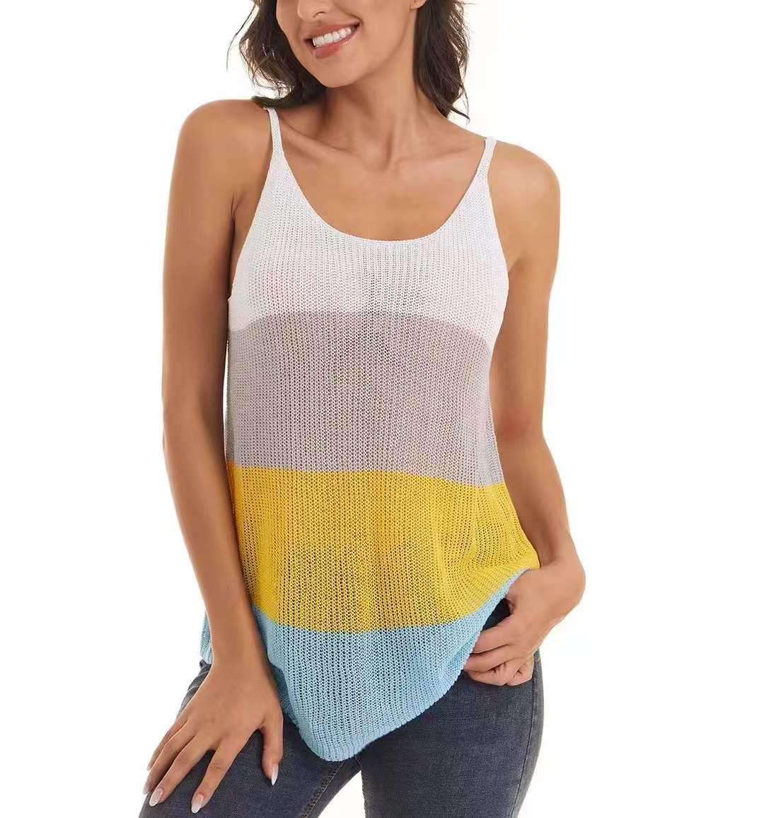 Ladies color-blocked tanktop , SP17445-WY 