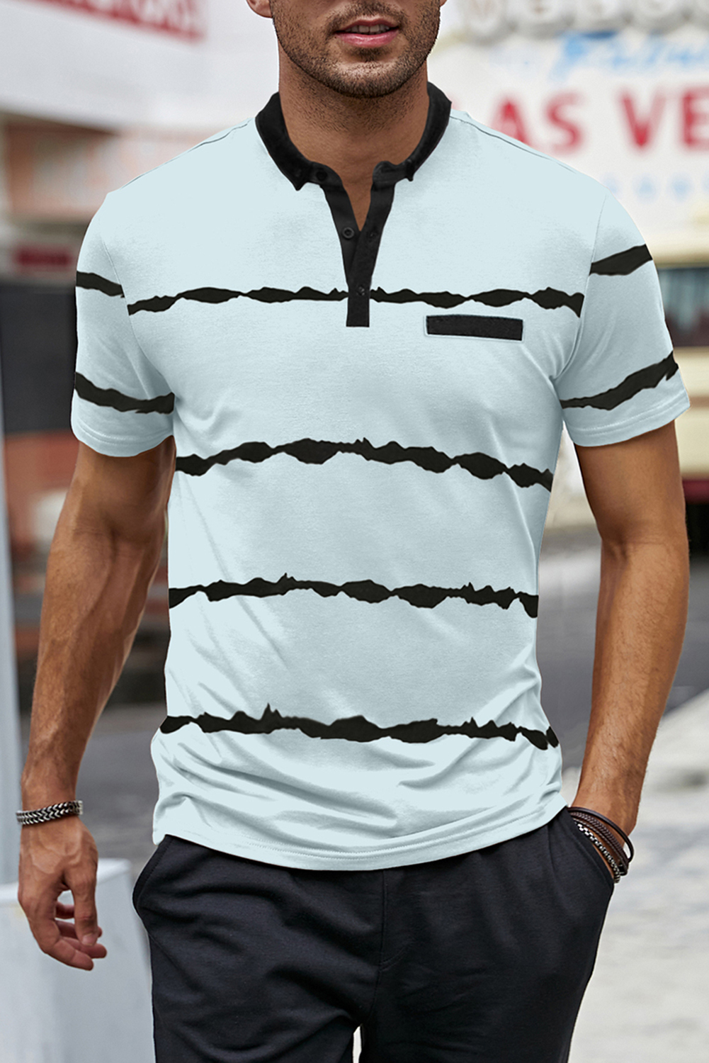 Striped Buttoned Mens Cool polo shirts, (5)