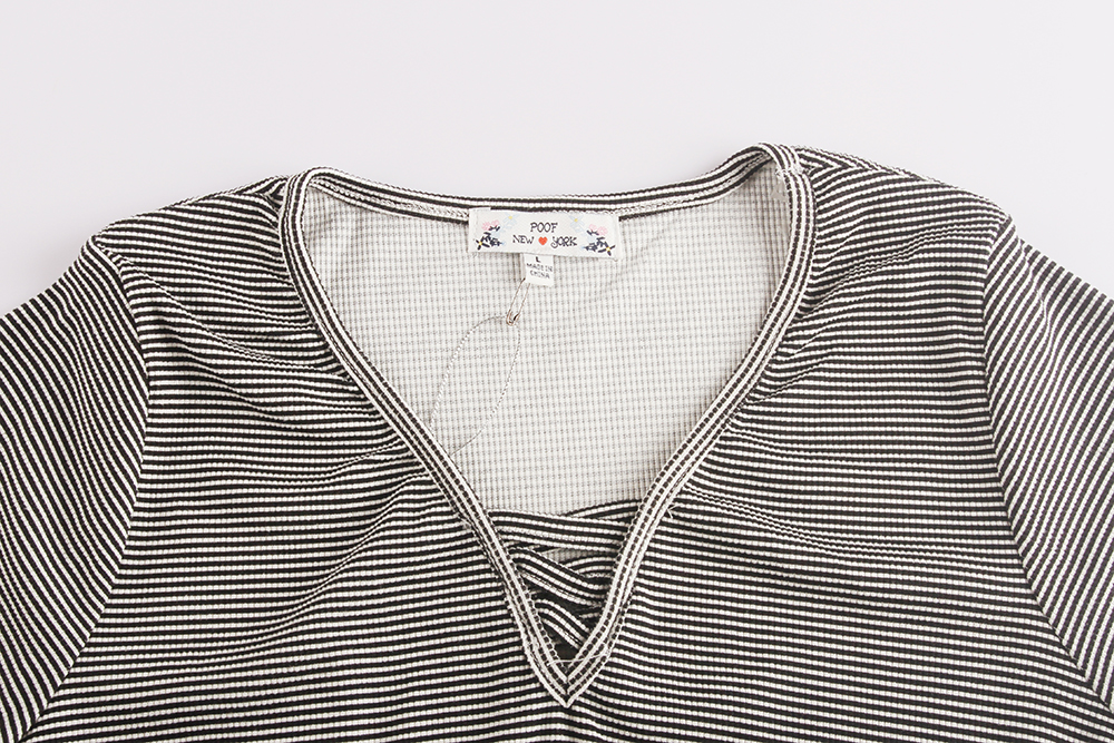 Stockpapa Striped & solid Ladies V neck casual Top