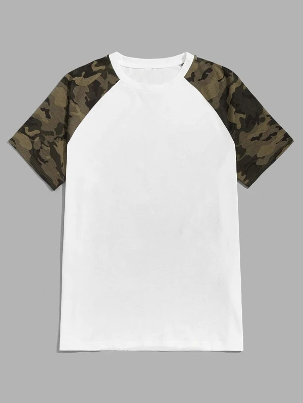 Stockpapa Camo Raglan Short Sleeve Crew Neck T-shirt