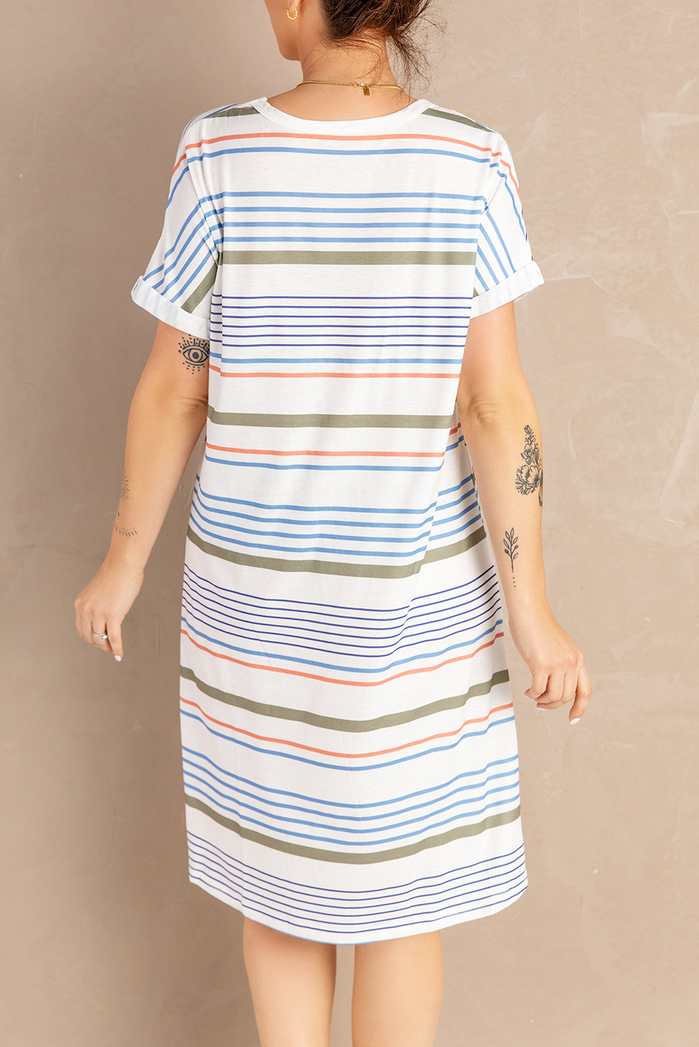 Short-Sleeved Striped T-shirt Mini Dress (5)