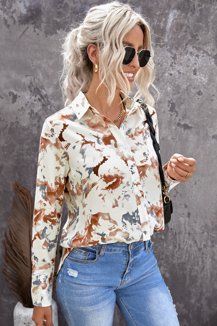 Stockpapa Turn-down Collar Floral Pattern Shirt discount price