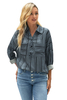  Ladies Gray Striped Buttoned Down Spandex Blouse