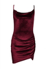 Ladies Spaghetti Straps Ruched Velvet Bodycon Dress 