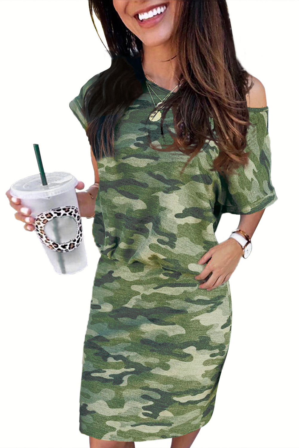 Ladies Camo Print Knit Dress