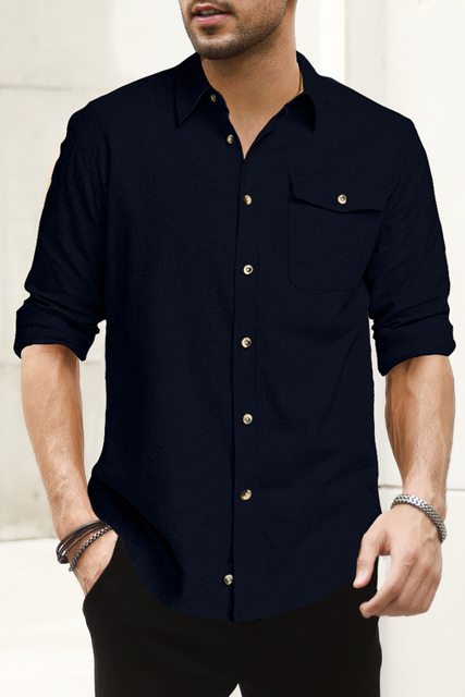 Stockpapa Button Up Lapel Pocket Men's Long Sleeve Shirt