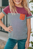 Girls striped pocket color-blocked Tee