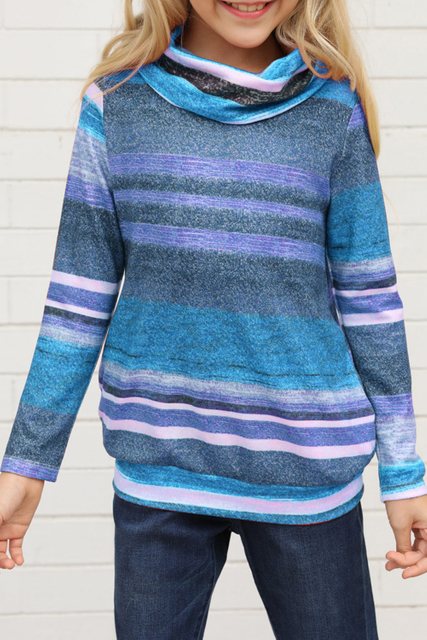 Stockpapa Cowl Neck 4 Color Girl's Striped Sweatshirt Liquidation