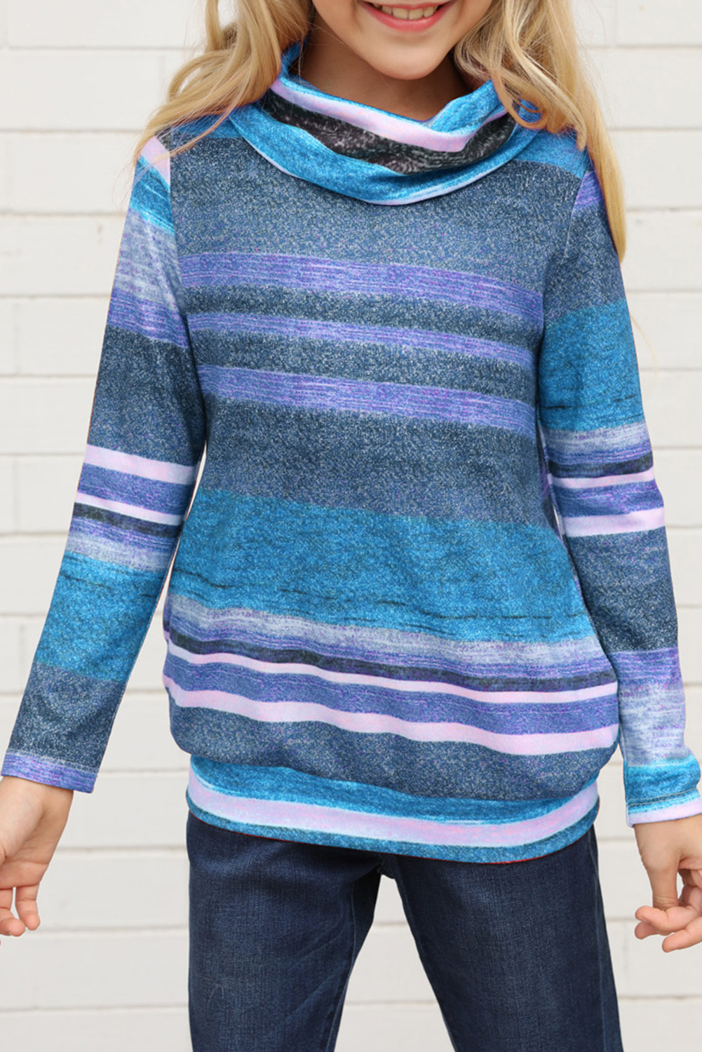 Stockpapa Cowl Neck 4 Color Girl's Striped Sweatshirt Liquidation