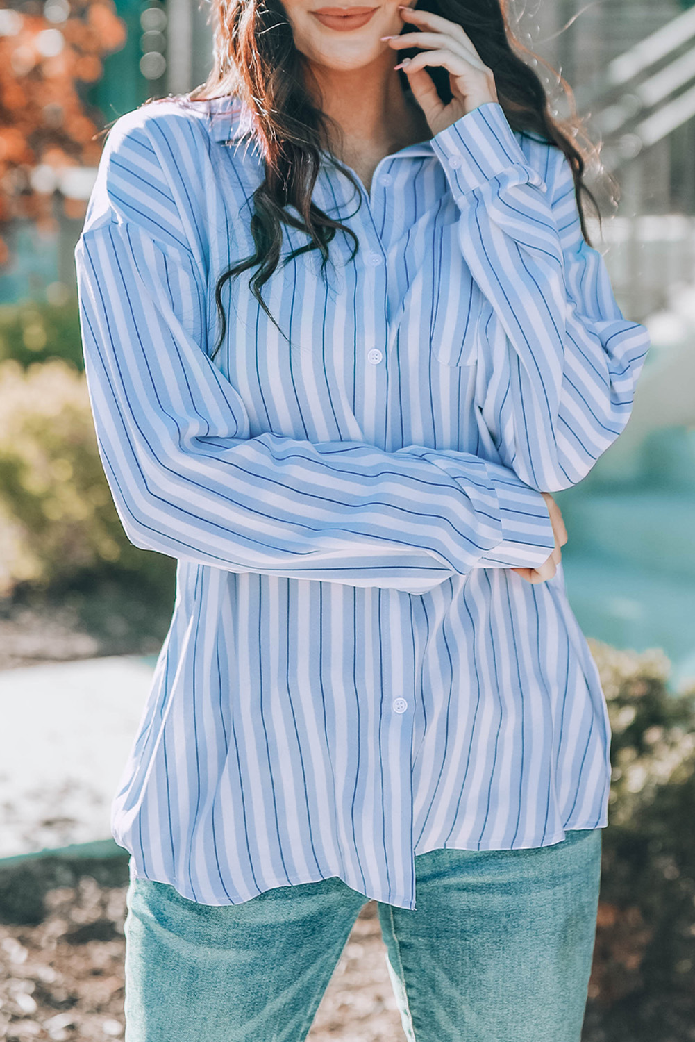 Stockpapa Discount Striped Buttons Closure Long Sleeve Shirt 