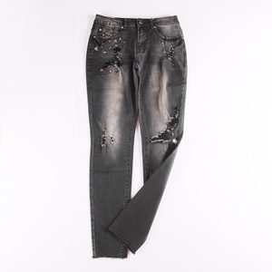 2022 Spring Print Hole Denim Pant High Waist Streetwear Pencil Casual Fashion Women Jeans