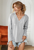 Ladies Drawstring V Neck Hoodie Shirt Tunic Top