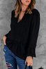 Stockpapa Discount Women\'s Lace Ruffed Long Sleeve V Neck Shirt