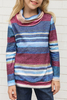 Stockpapa Cowl Neck 4 Color Girl's Striped Sweatshirt Liquidation