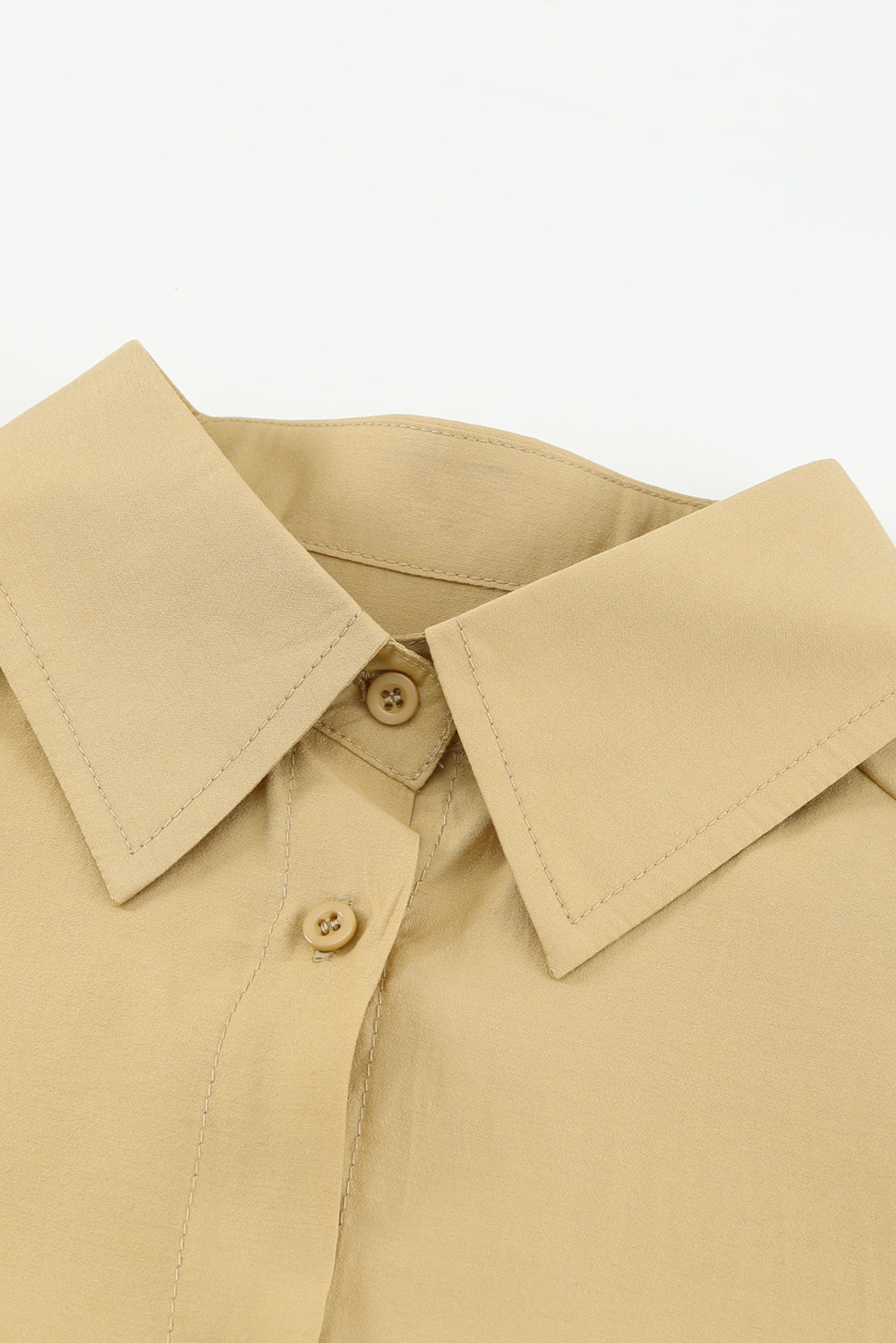 Khaki Billowy Sleeves Pocketed Shirt, (7)
