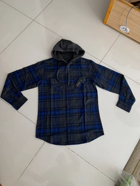 Men's Knit Hoodie Plaid Shirts in Stock