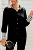 Stockpapa In-stock Black Turn-down Collar Button Plaid Splicing Shirt