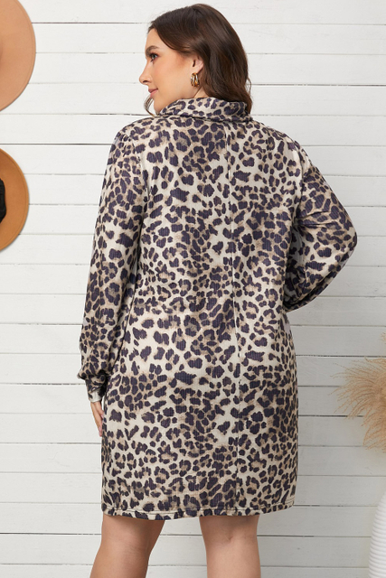 Plus size Turtleneck Leopard Dress 