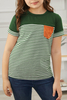 Girls striped pocket color-blocked Tee