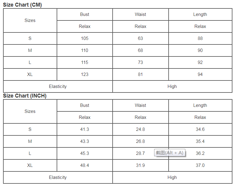 size chart