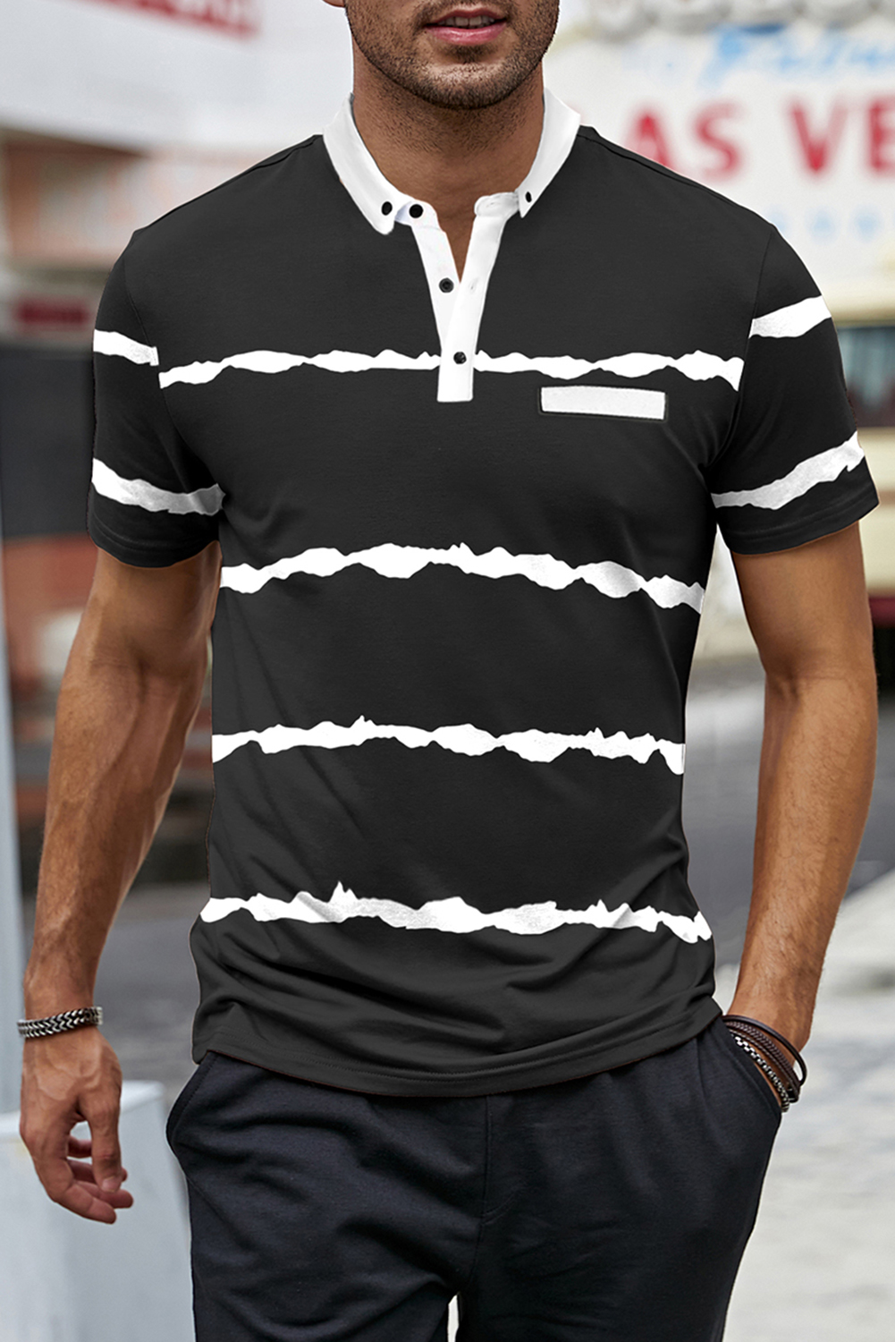 Stockpapa Striped Buttoned Men's Cool polo shirts