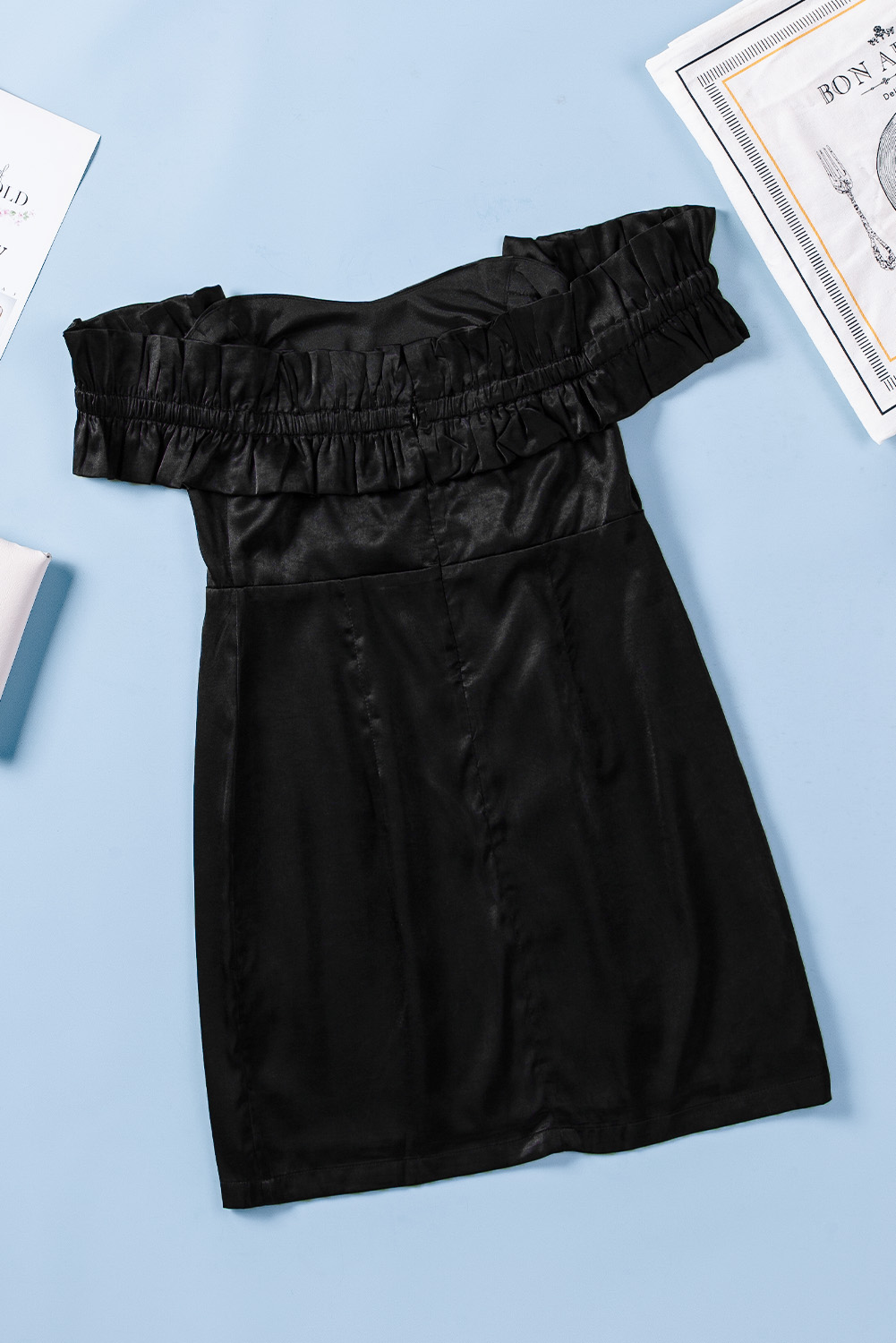 Black Ruffled Sleeves Off Shoulder Mini Dress (4)